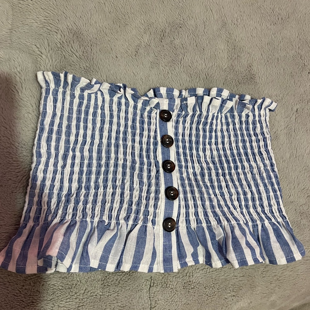 Shein, blue & white striped tube top, medium